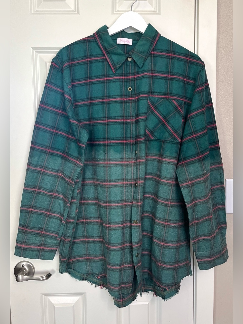 Pink Lily Plaid Oversized Ombré Flannel NWOT